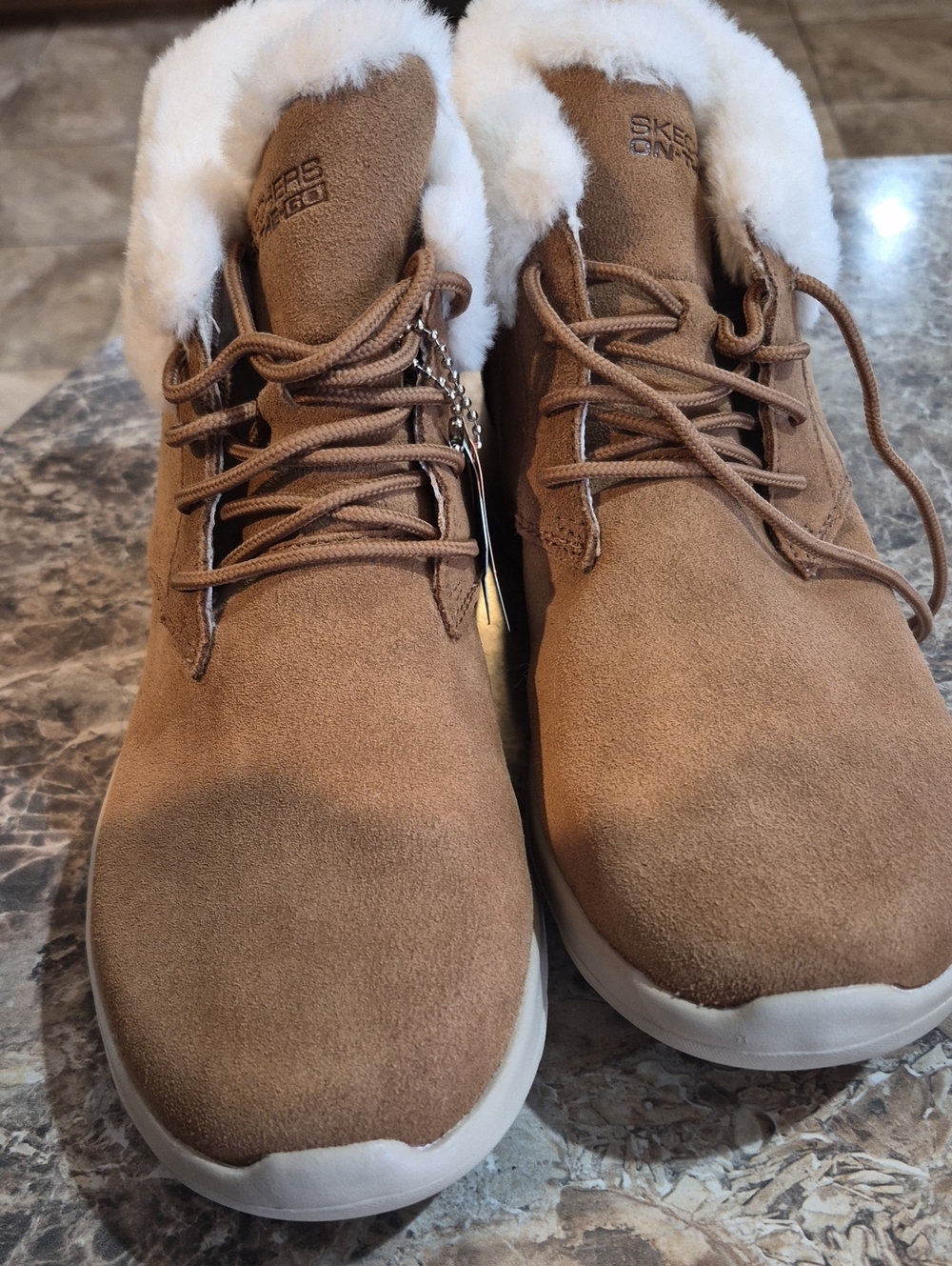 Skechers Women’s Tan Suede Faux-Fur Lined Lace-Up Boots